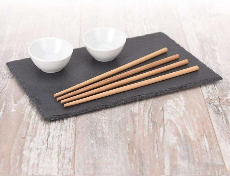 Koopman طبق سوشي من أموز 30 × 23 سم - يشمل عيدان تناول الطعام وأطباق الغمس - حجر طبيعي - أدوات مائدة حجرية - طبق تقديم مستطيل - Image 3